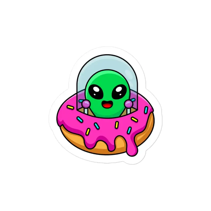 Cute Alien in Donut UFO Sticker