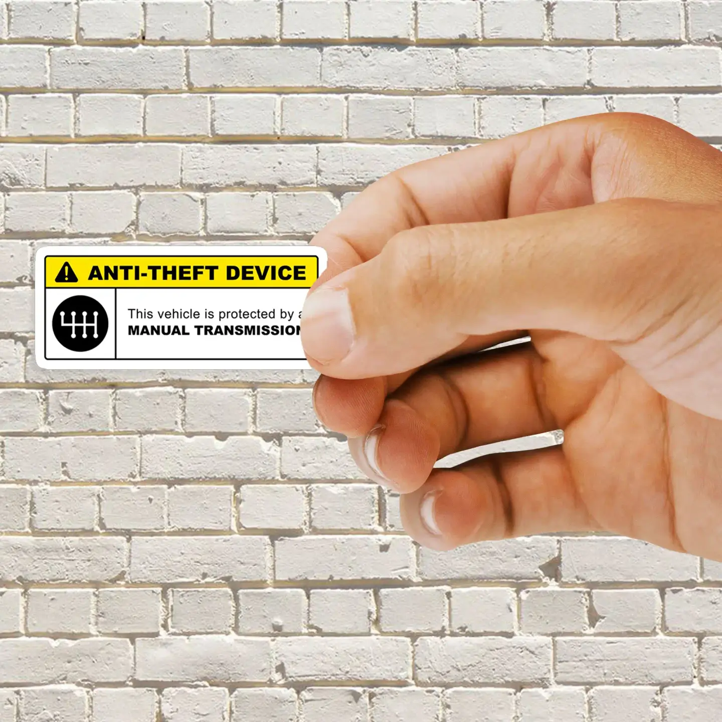 Yellow Anti-Theft Device Manual Transmission Warning (reverse gear on top left) Sticker