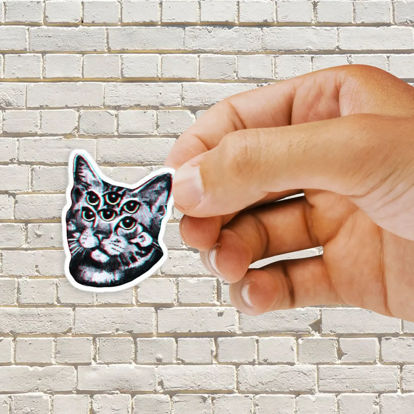 Psychedelic Cat (3D vintage effect) Sticker