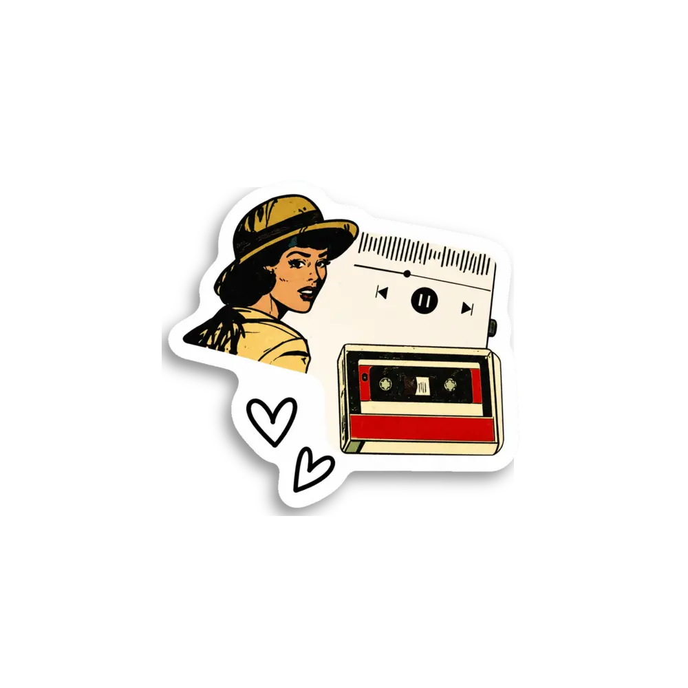 Retro Woman Cassette Player Sticker