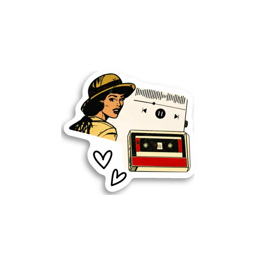 Retro Woman Cassette Player Sticker