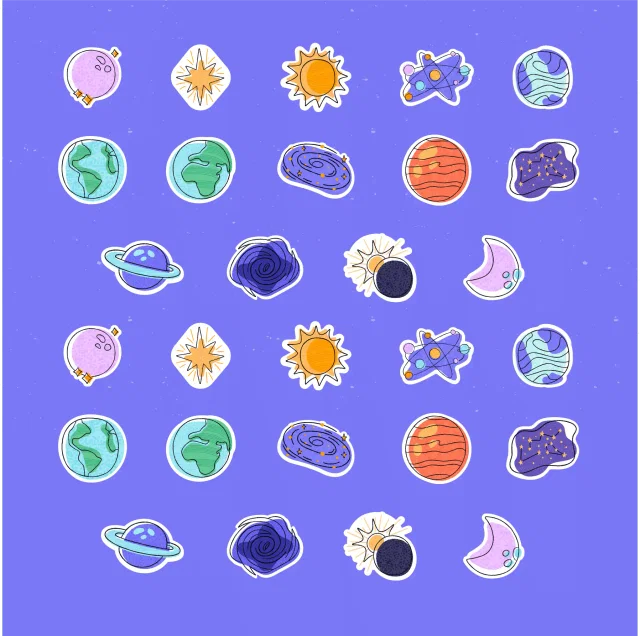 Astronomical Space Objects Stickers Set