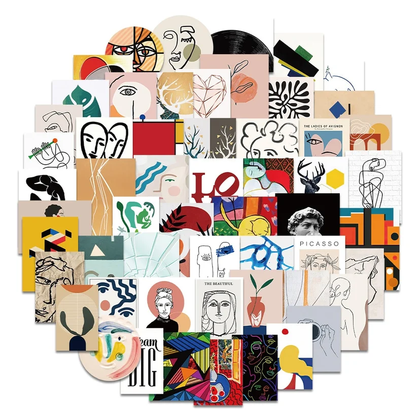 Vintage Abstract Art Stickers Set of 50