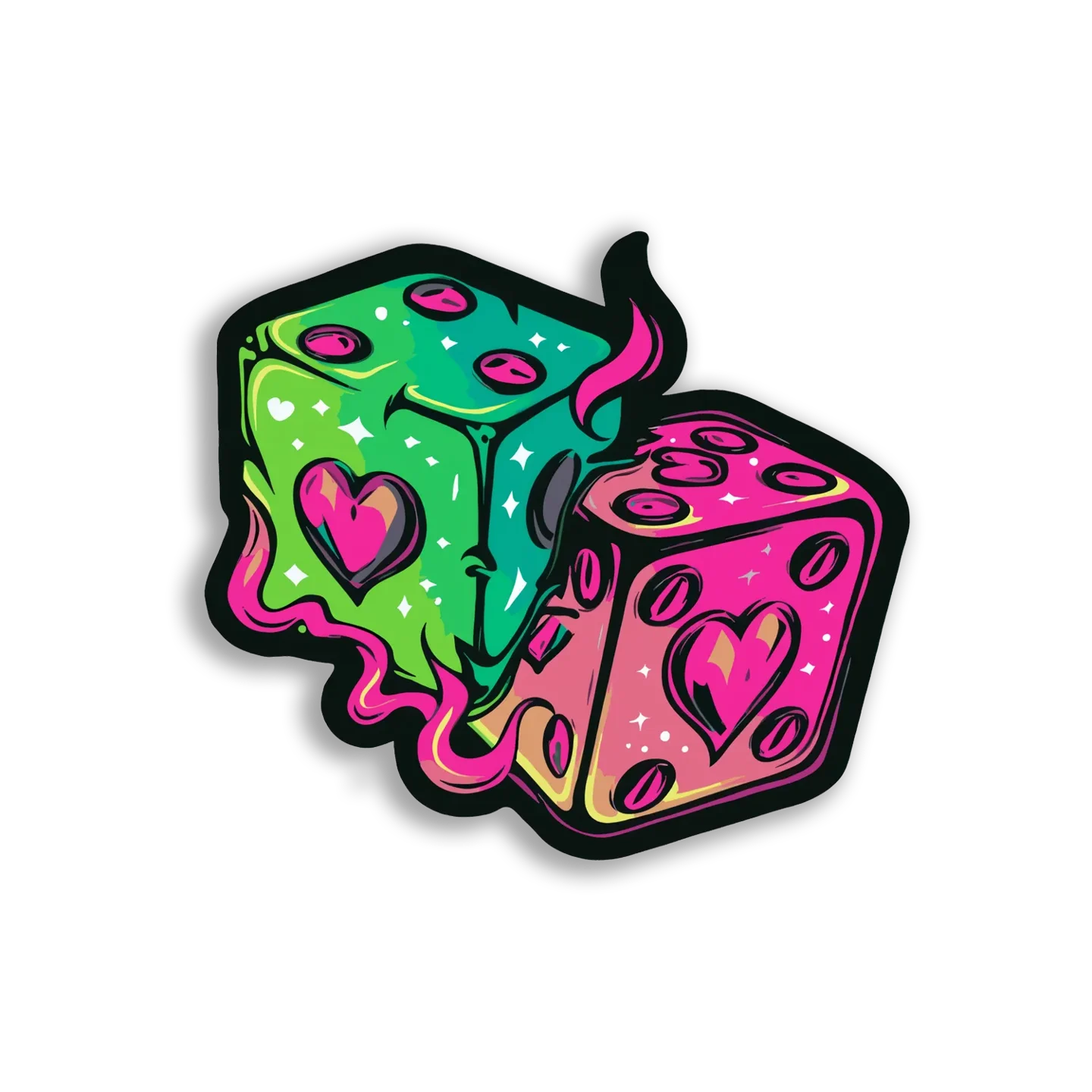 Pink and Green Dice With Hearts Sticker