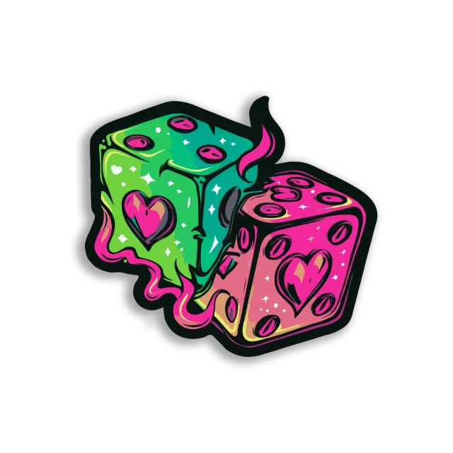 Pink and Green Dice With Hearts Sticker