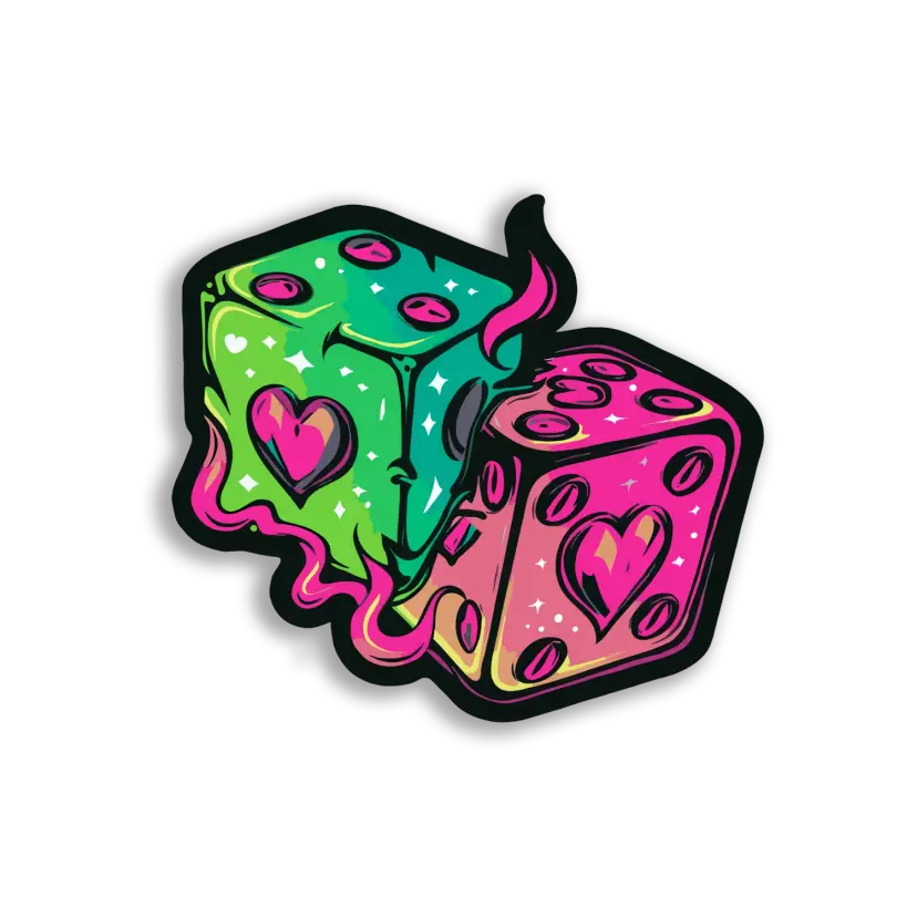 Pink and Green Dice With Hearts Sticker