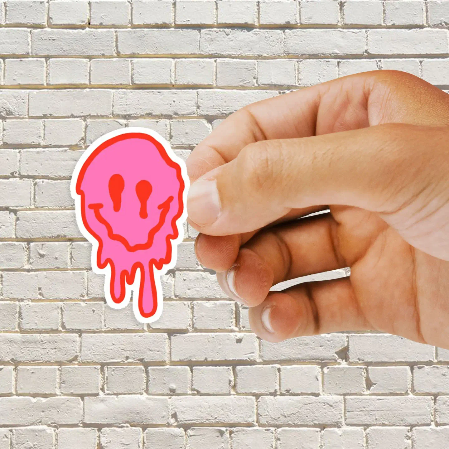 Pink and Red Drippy Smiley Face Sticker