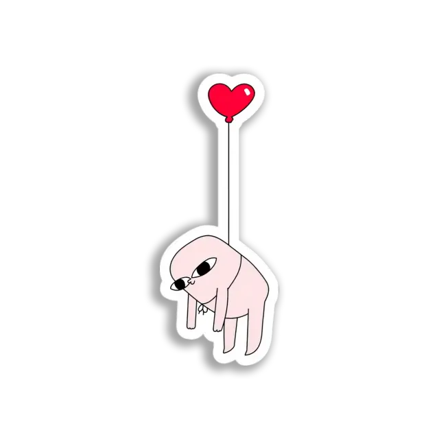 Pink Creature Balloon Heart Sticker