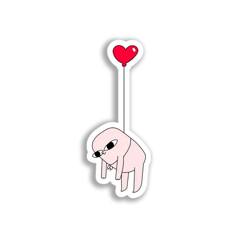 Pink Creature Balloon Heart Sticker