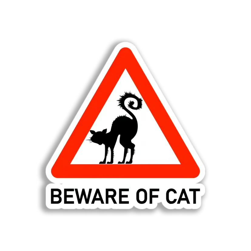 Beware Cat Warning Sticker