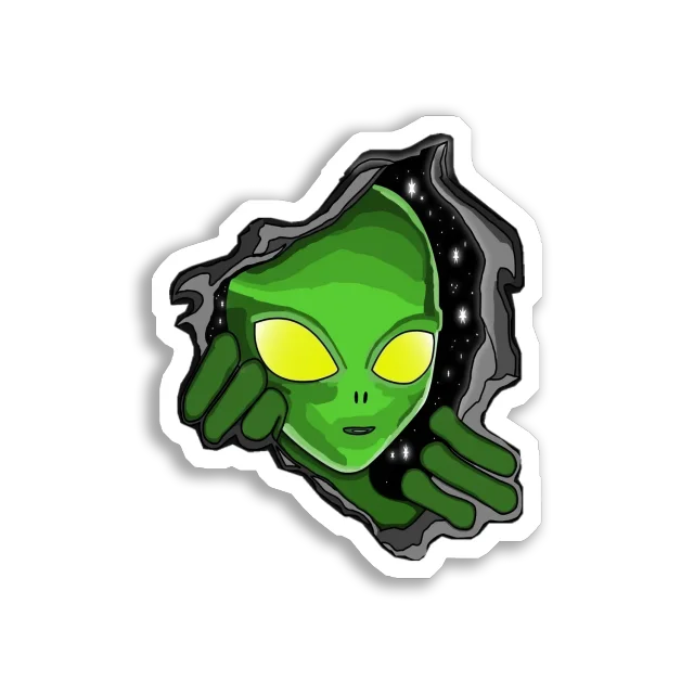 Green Alien Breaks Through Space Sticker