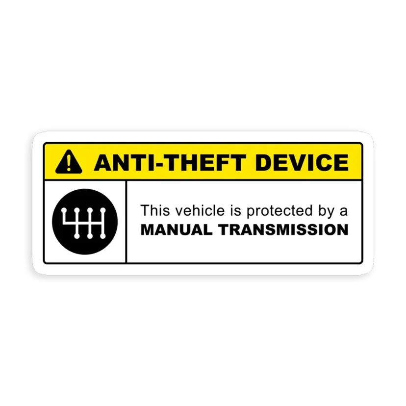 Yellow Anti-Theft Device Manual Transmission Warning (reverse gear on top left) Sticker