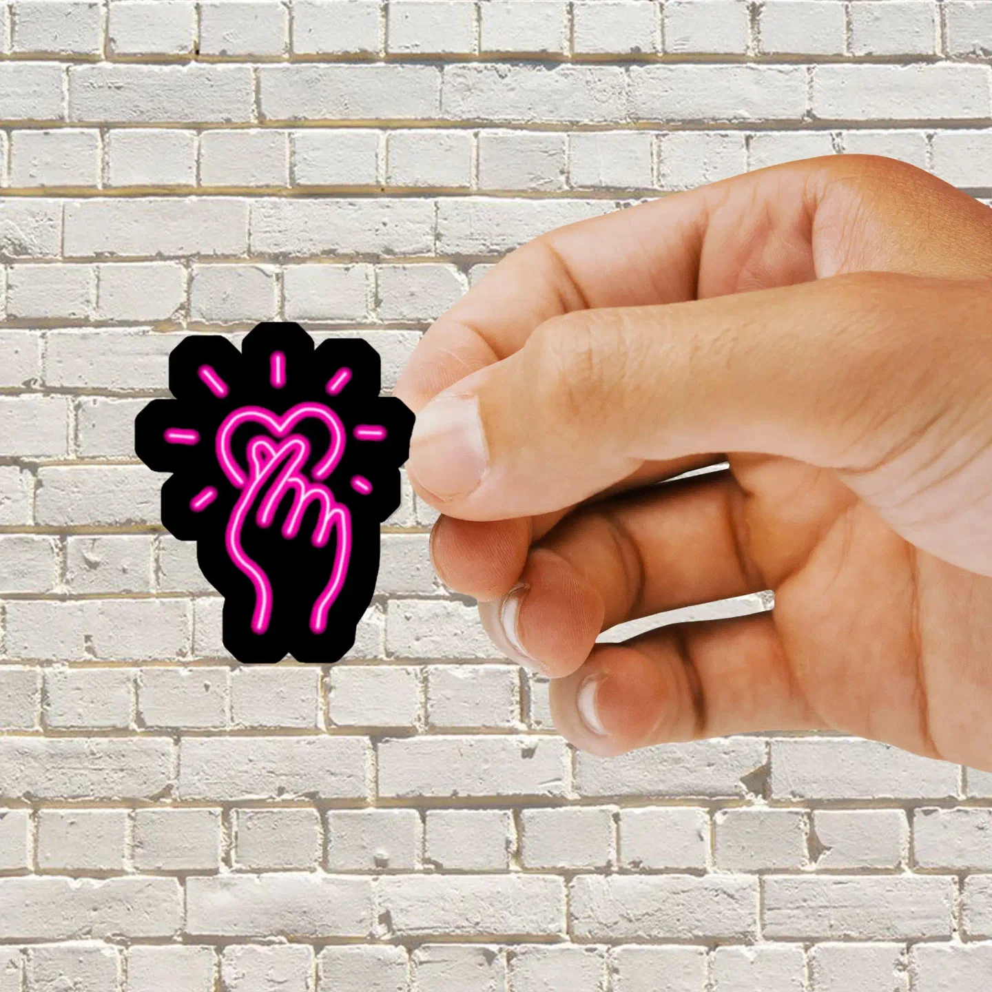 Neon Finger Heart Sticker