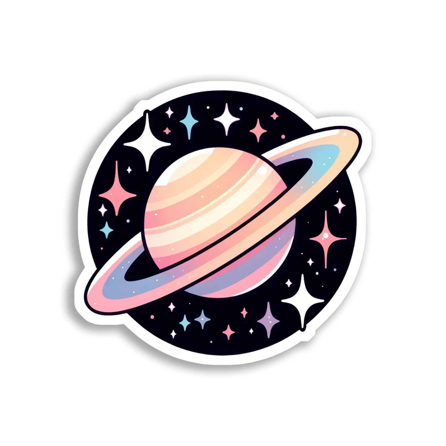 Pastel Planet With Rings and Stars Sticker
