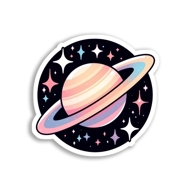 Pastel Planet With Rings and Stars Sticker