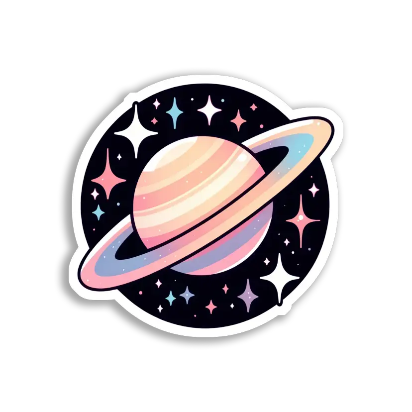 Pastel Planet With Rings and Stars Sticker