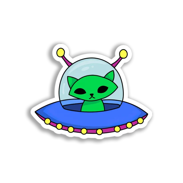 Alien Cat Spaceship Sticker