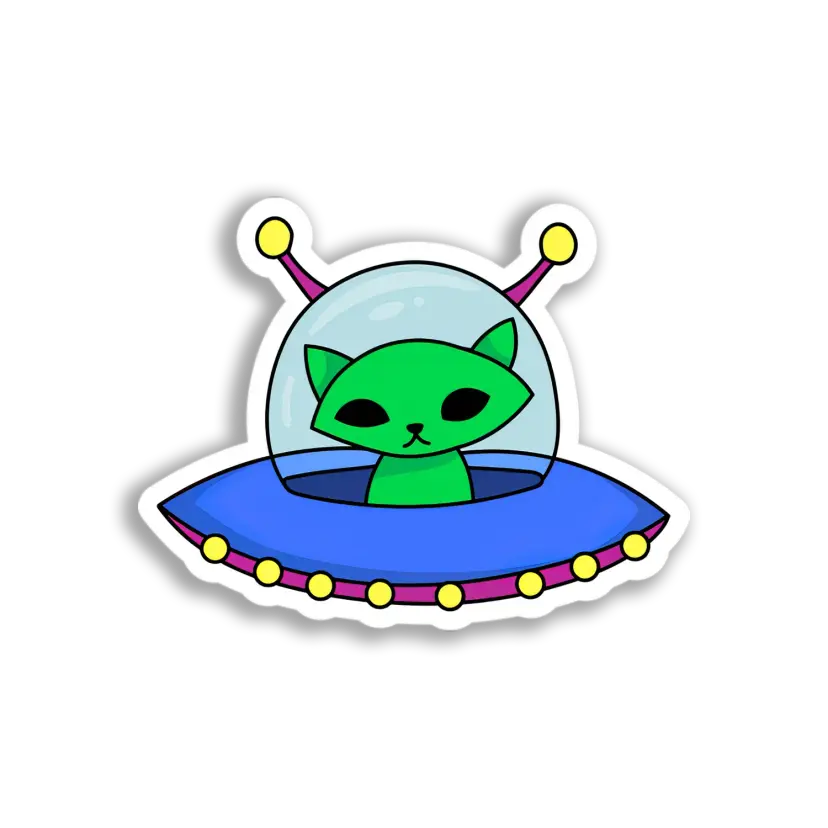 Alien Cat Spaceship Sticker
