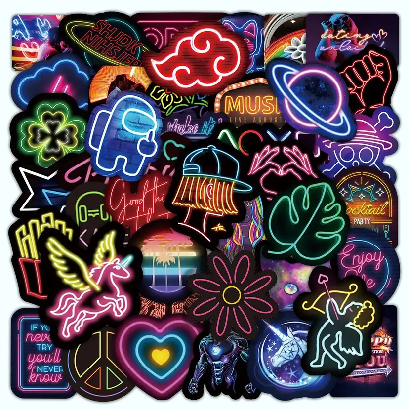 Neon Light Effect Stickers Pack of 50