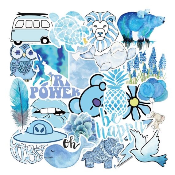 50 Pcs Blue Vsco Waterproof Stickers