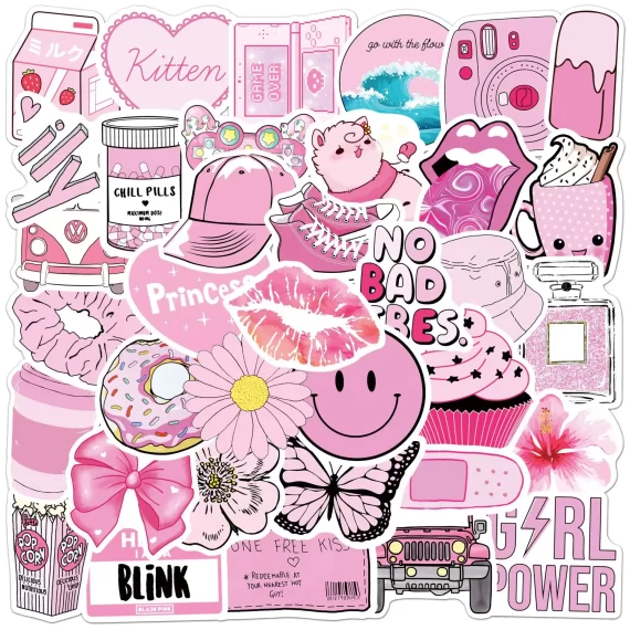 Pink VSCO Cute Girl Stickers Pack of 50