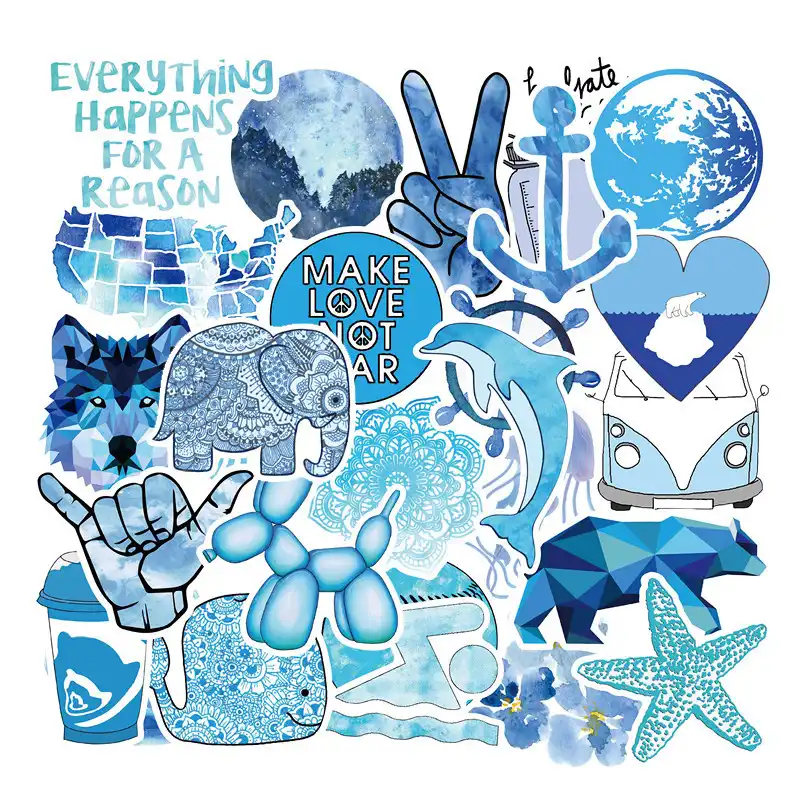 50 Pcs Blue Vsco Waterproof Stickers
