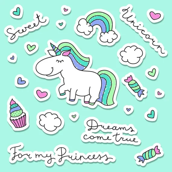 Cute Unicorns Sky Blue Stickers