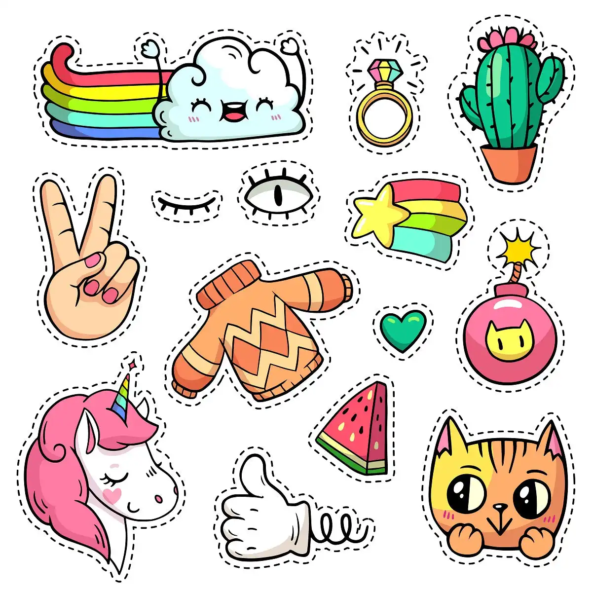 Unicorn Rainbow Stickers Stickers Set