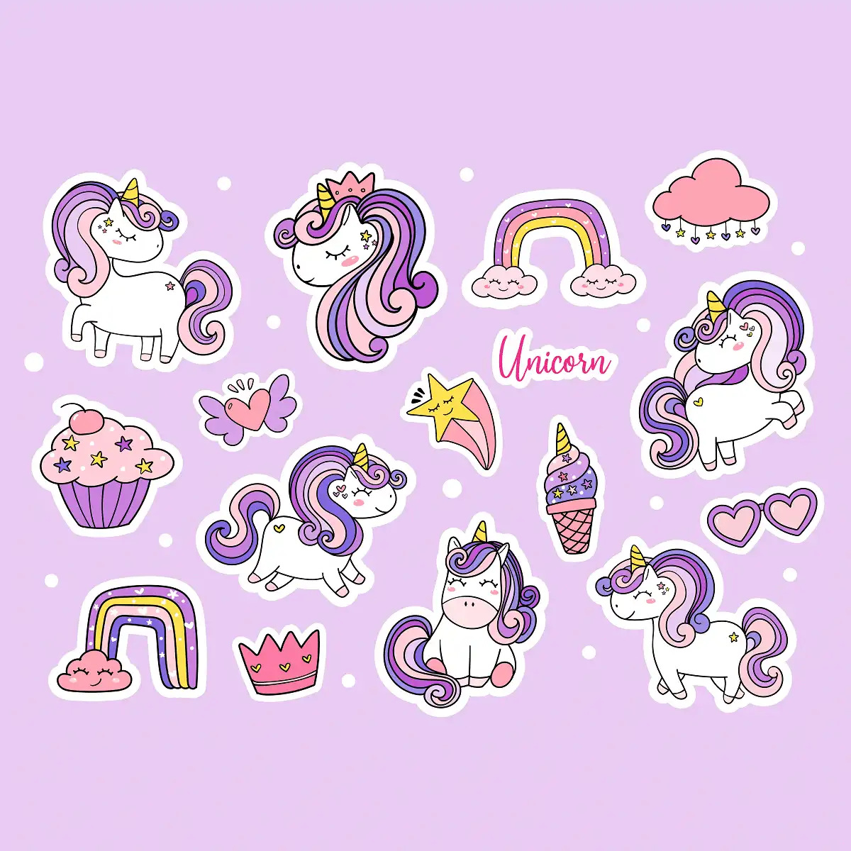 Cute Unicorn Purple Stickers