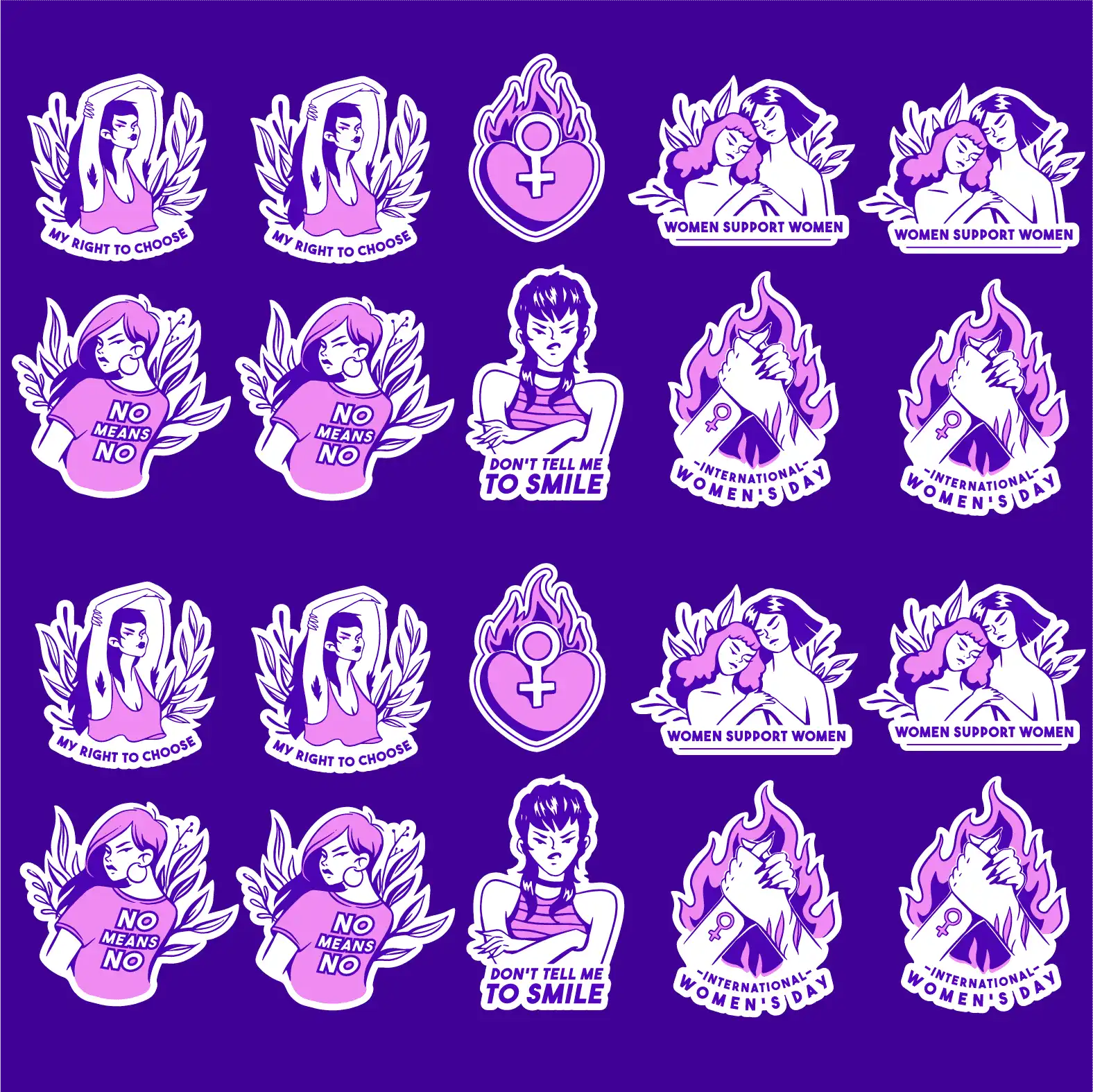 Purple Feminist Stickers Set