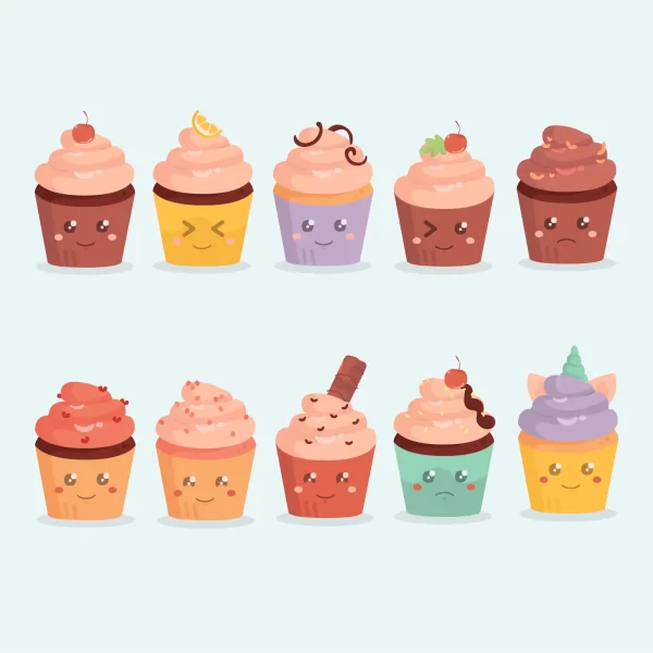 Set of colorful scrapbooking stickers - unicorn, cupcake, ice cr