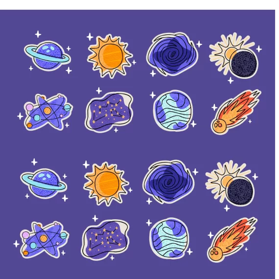 Space Planet Doodle Stickers