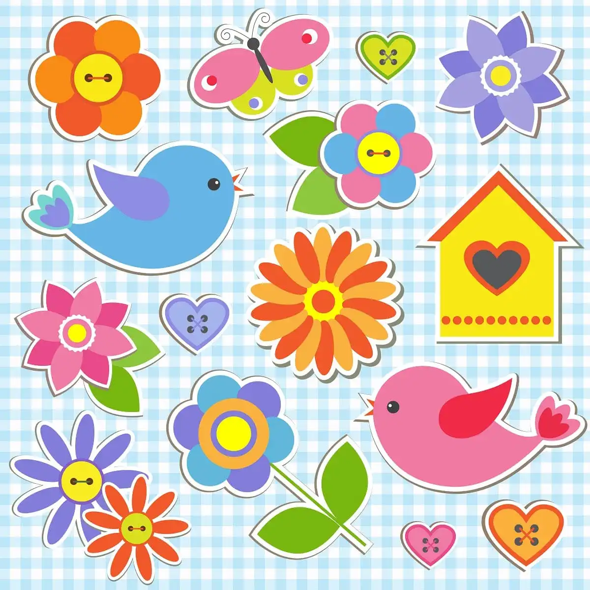 Birds and Flowers Stickers