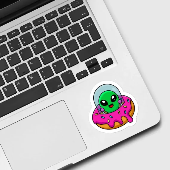 Cute Alien in Donut UFO Sticker
