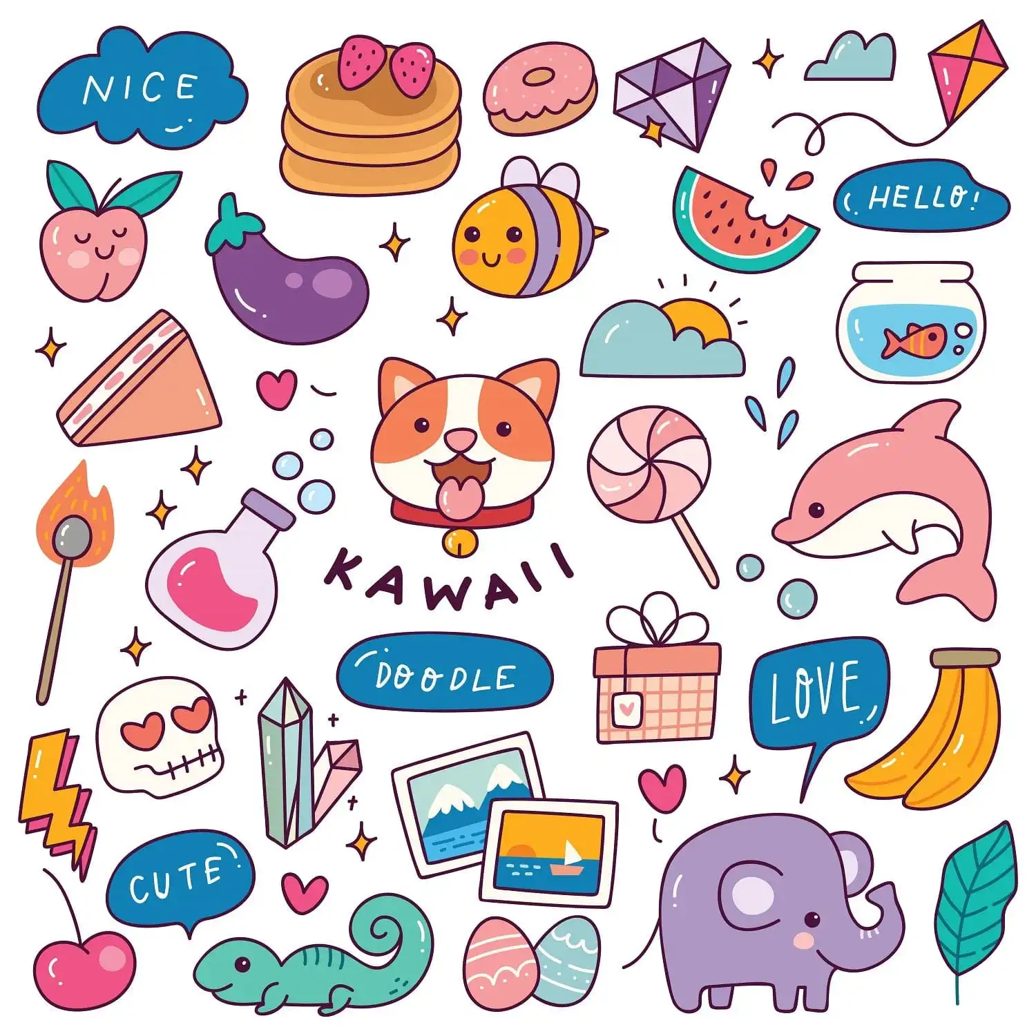 Kawaii Doodle Stickers Set