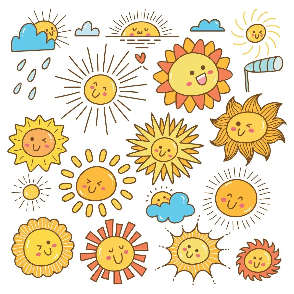 Kawaii Sun Doodle Stickers Set