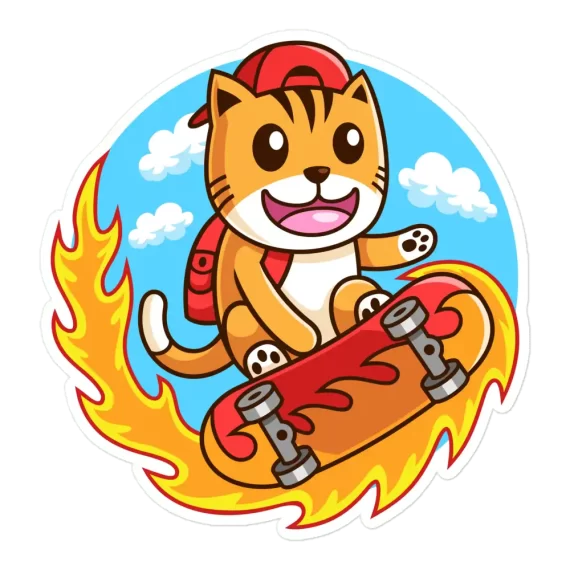 Skateboarder Cat Single Sticker