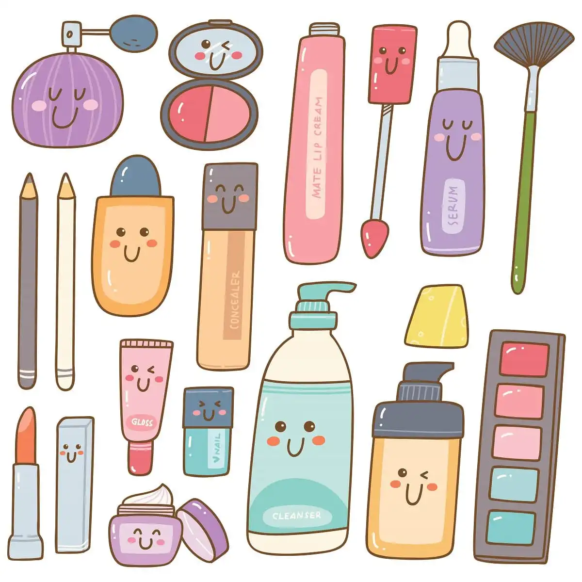 Kawaii Makeup Doodle Stickers Set