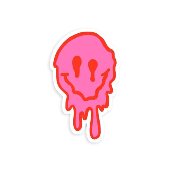 Pink and Red Drippy Smiley Face Sticker