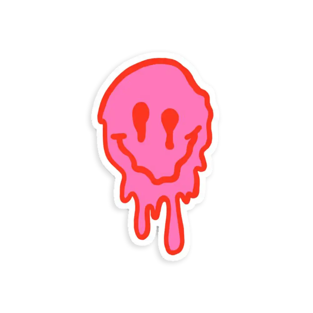 Pink and Red Drippy Smiley Face Sticker
