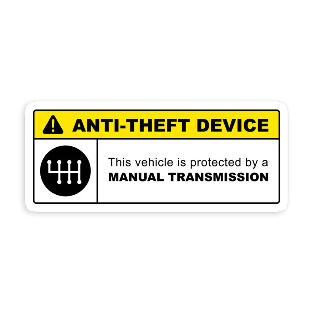 Yellow Anti-Theft Device Manual Transmission Warning (reverse gear on top left) Sticker