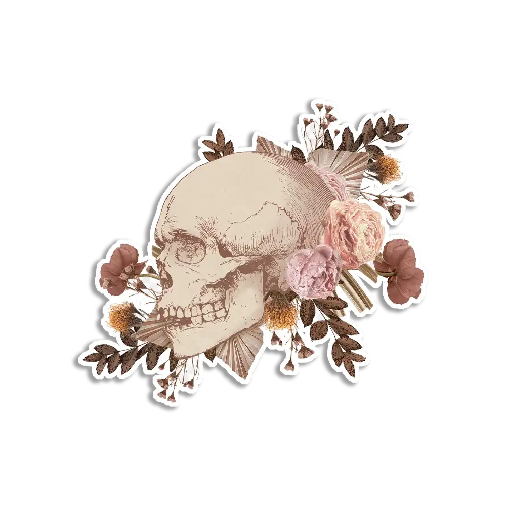 Aesthetic Skull with Flowers Vintage Journal Sticker